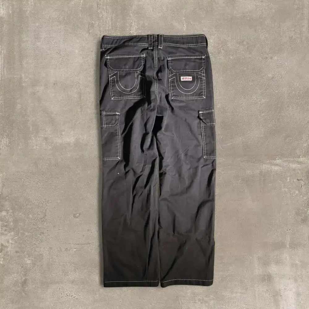 True Religion Black Contrast Stitch Cargo Pants